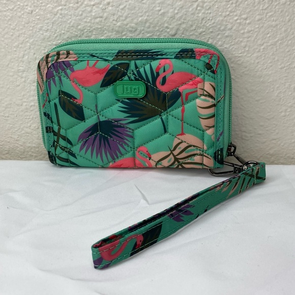 lug Bags Lug Rodeo 2 Compact Rfid Wallet In Flamingo Green Blue